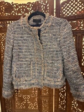 J. Crew Multicolor Bouclé Fringe Collarless Jacket